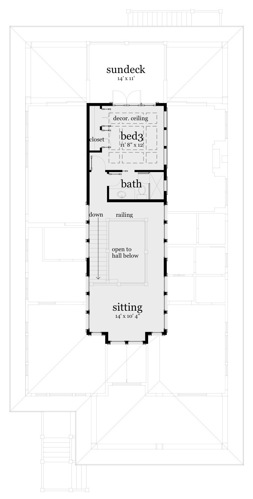 Floor Plan Second Story of Beachfront Plan #116-1003