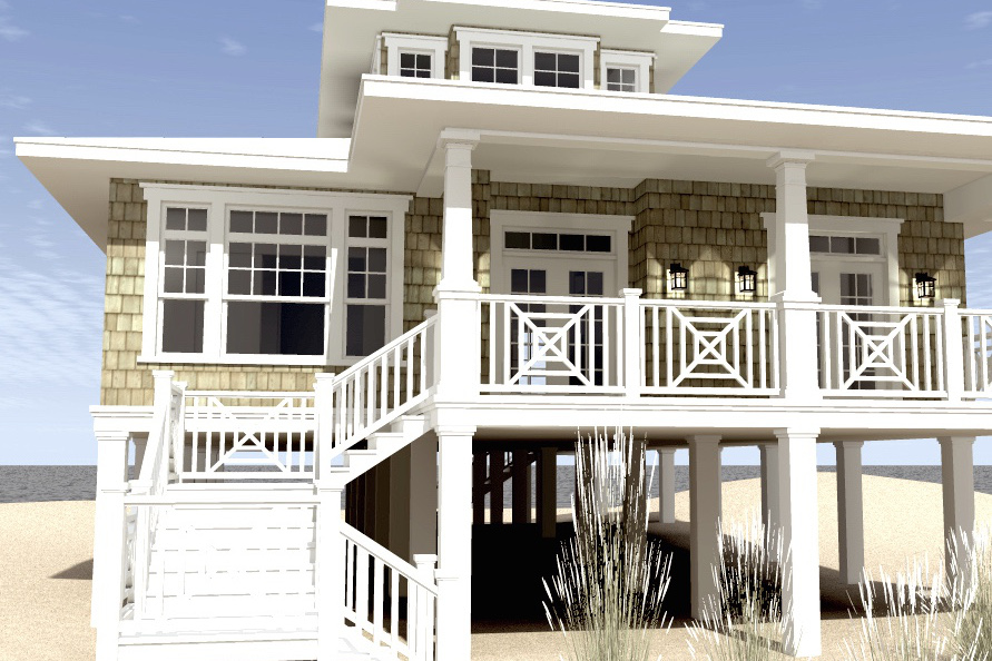 Color rendering of Beachfront home plan (ThePlanCollection: House Plan #116-1003)