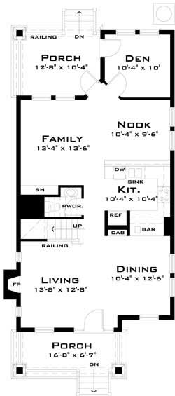 Floor Plan First Story of Bungalow Plan #116-1004
