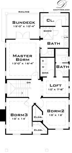 Floor Plan Second Story of Bungalow Plan #116-1004