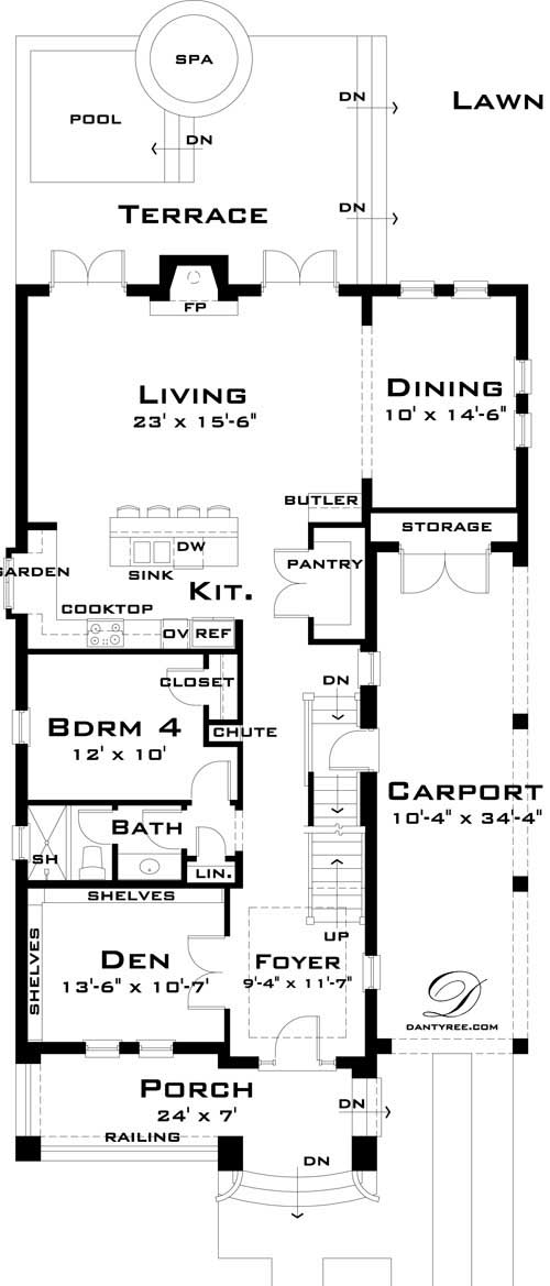 Floor Plan First Story of Mediterranean Plan #116-1008