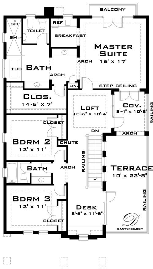 Floor Plan Second Story of Mediterranean Plan #116-1008