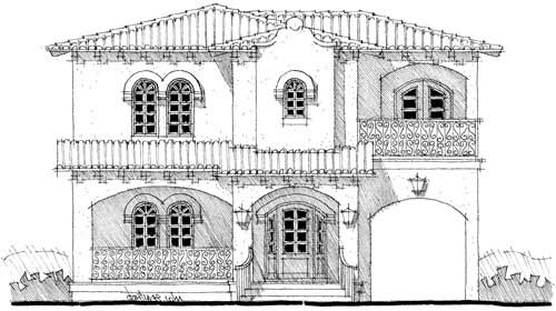 Front elevation of Mediterranean home (ThePlanCollection: House Plan #116-1008)