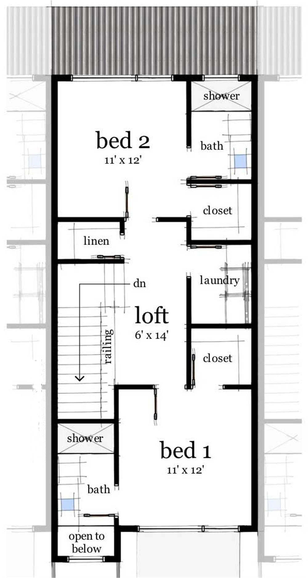 Floor Plan Second Story of Modern Plan #116-1011