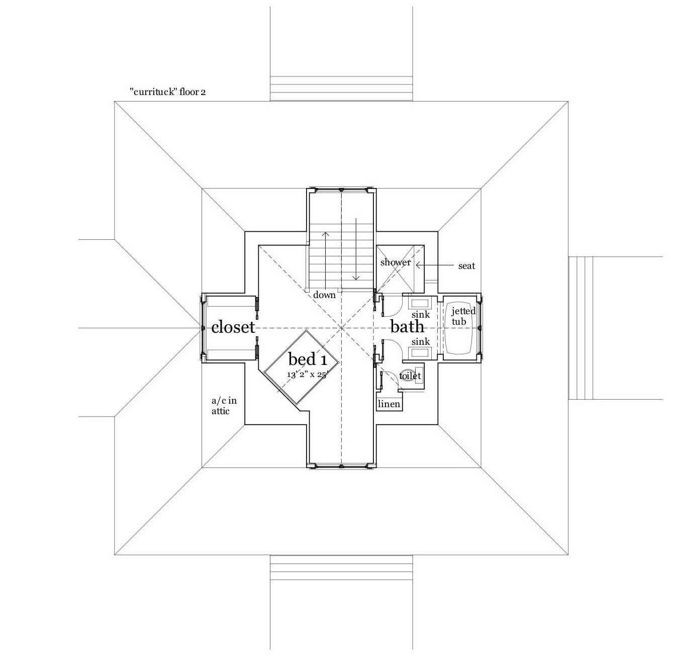 Floor Plan Second Story of Coastal Plan #116-1014
