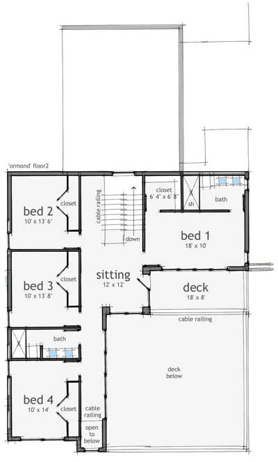 Floor Plan Second Story of Coastal Plan #116-1020