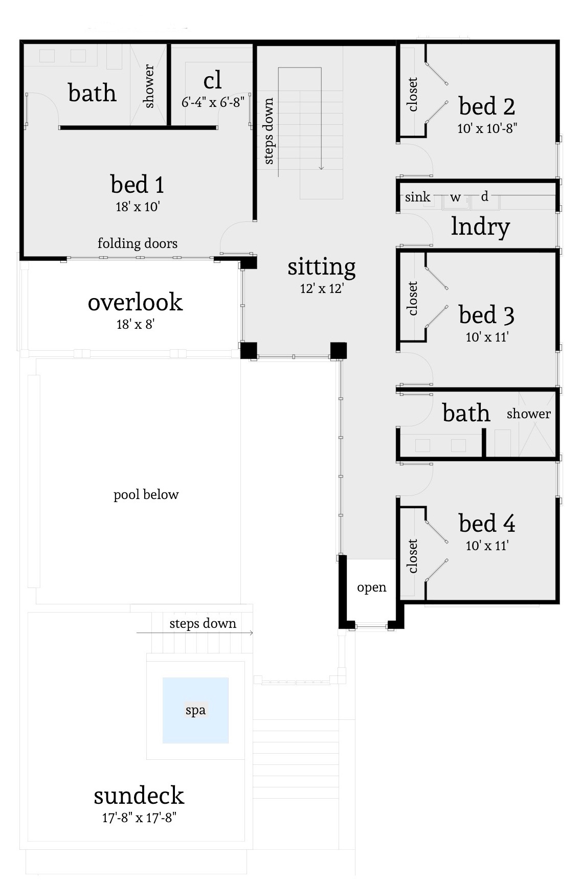 Floor Plan Second Story of Beachfront Plan #116-1021