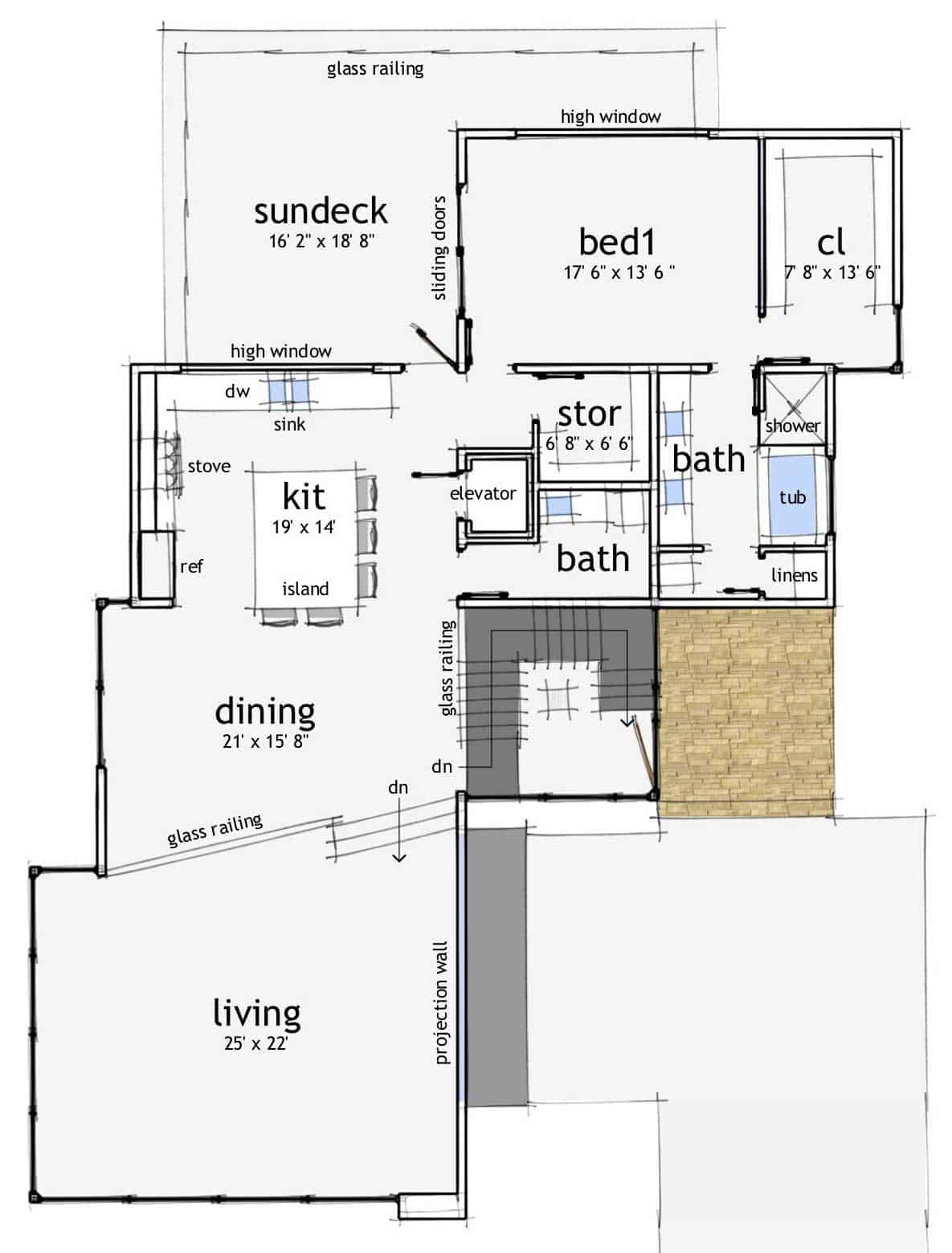 Floor Plan Upper Level of Modern Plan #116-1028