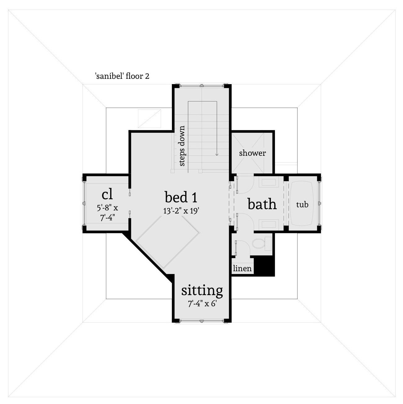 Floor Plan Second Story of Coastal Plan #116-1043