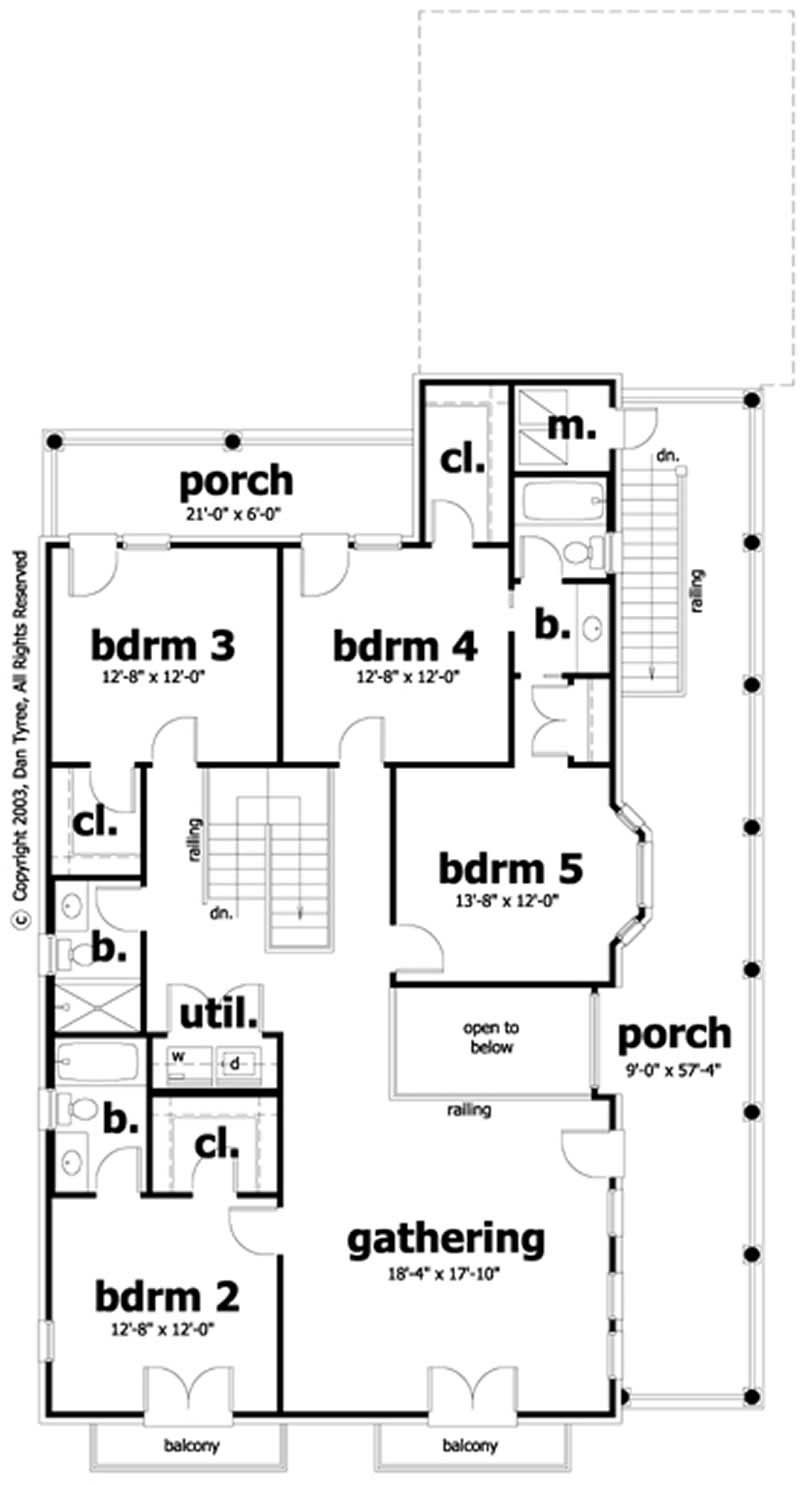 Floor Plan Second Story of Southern Plan #116-1046