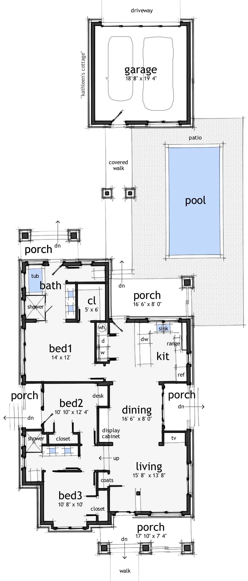 Floor Plan First Story of Bungalow Plan #116-1051