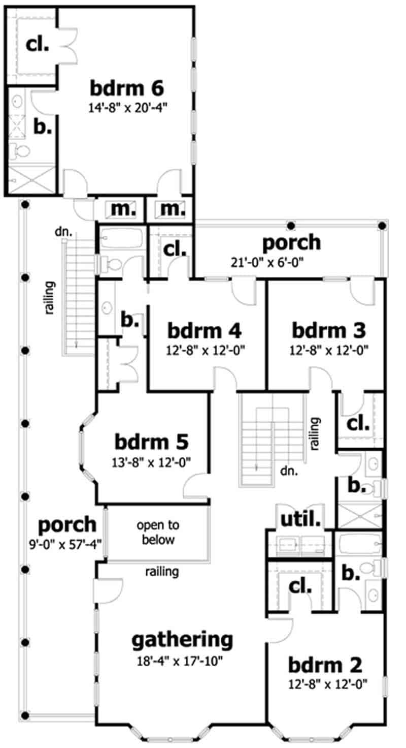 Floor Plan Upper Level of Colonial Plan #116-1054