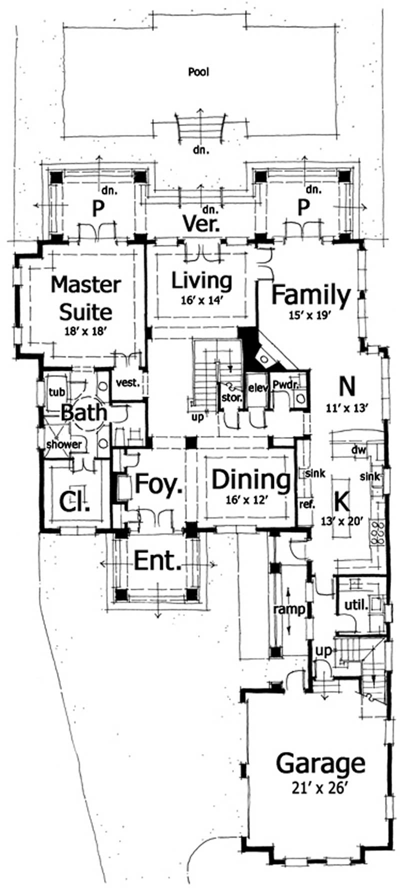 Floor Plan First Story of Ranch Plan #116-1056
