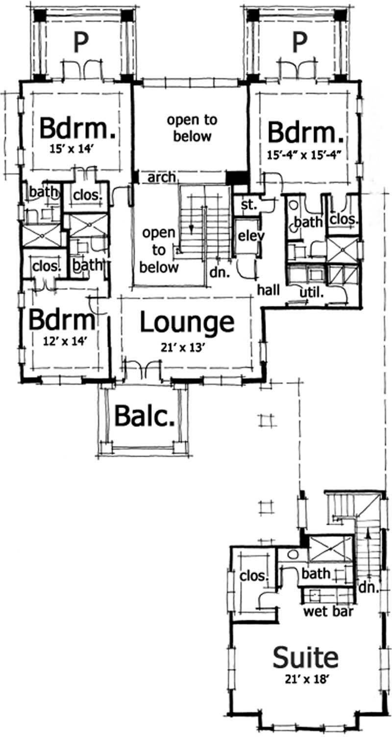 Floor Plan Second Story of Ranch Plan #116-1056