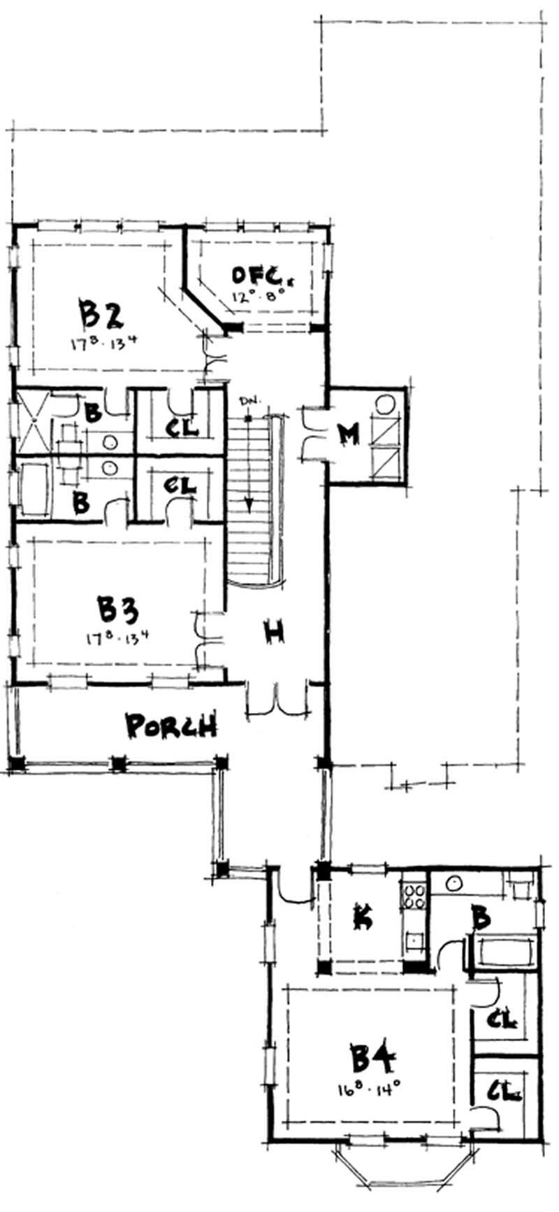 Floor Plan Second Story of Southern Plan #116-1059