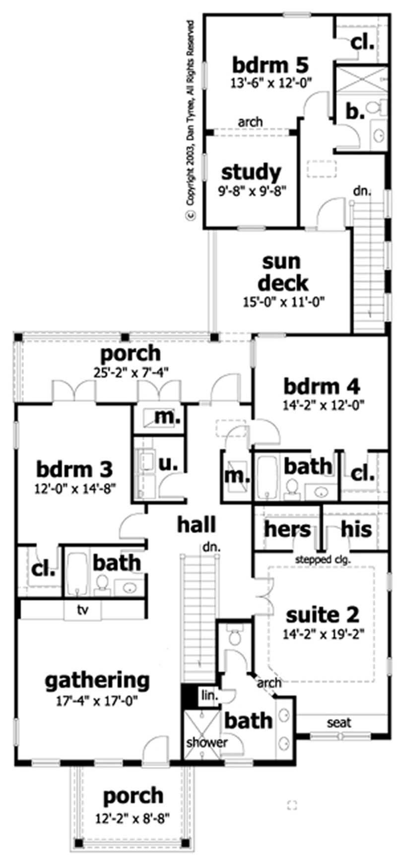 Floor Plan Second Story of Southern Plan #116-1060