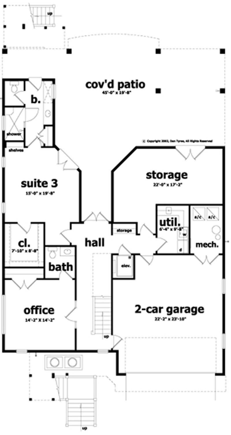 Floor Plan First Story of Beachfront Plan #116-1062