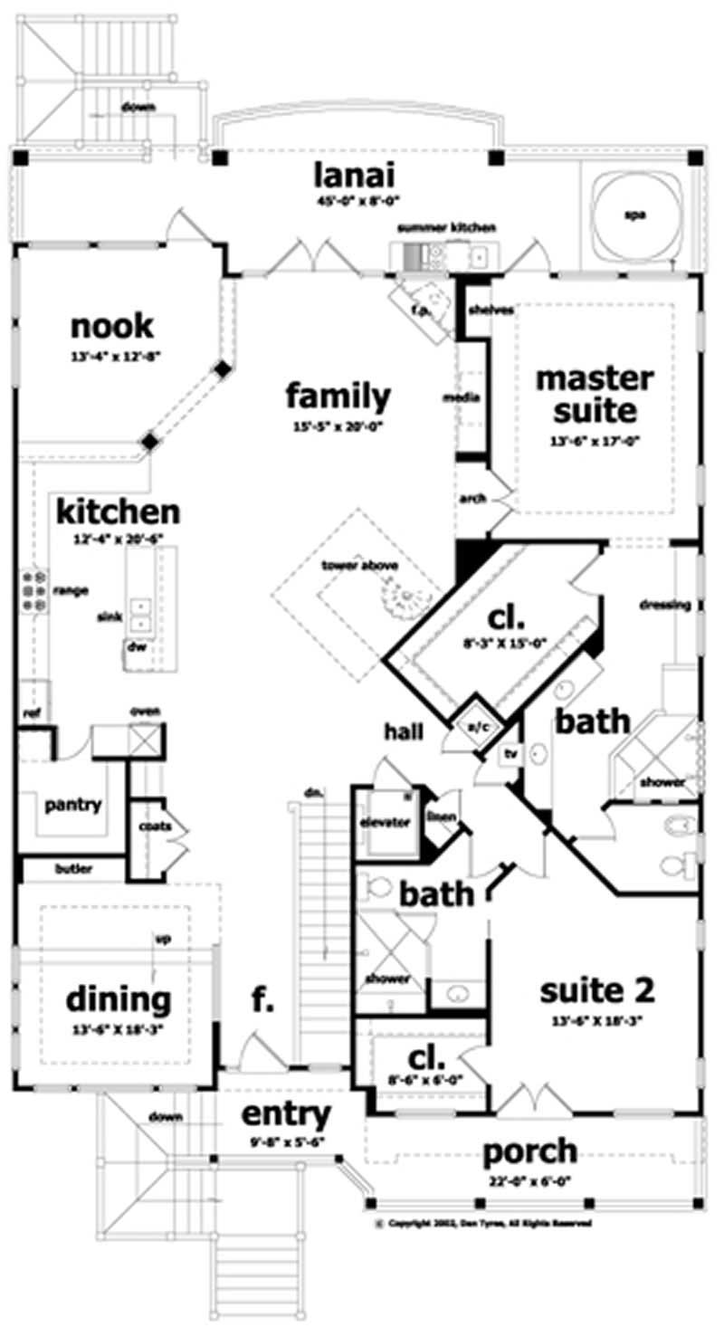 Floor Plan Second Story of Beachfront Plan #116-1062