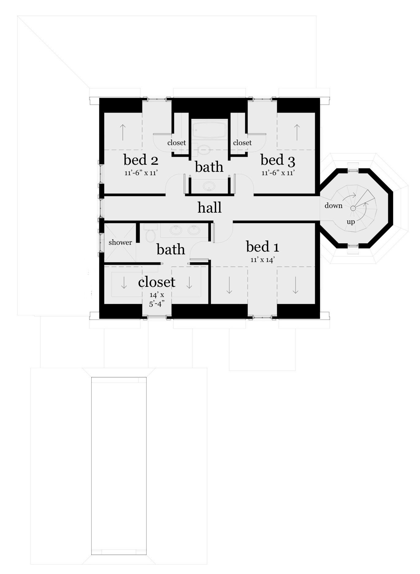 Floor Plan Second Story of Coastal Plan #116-1073