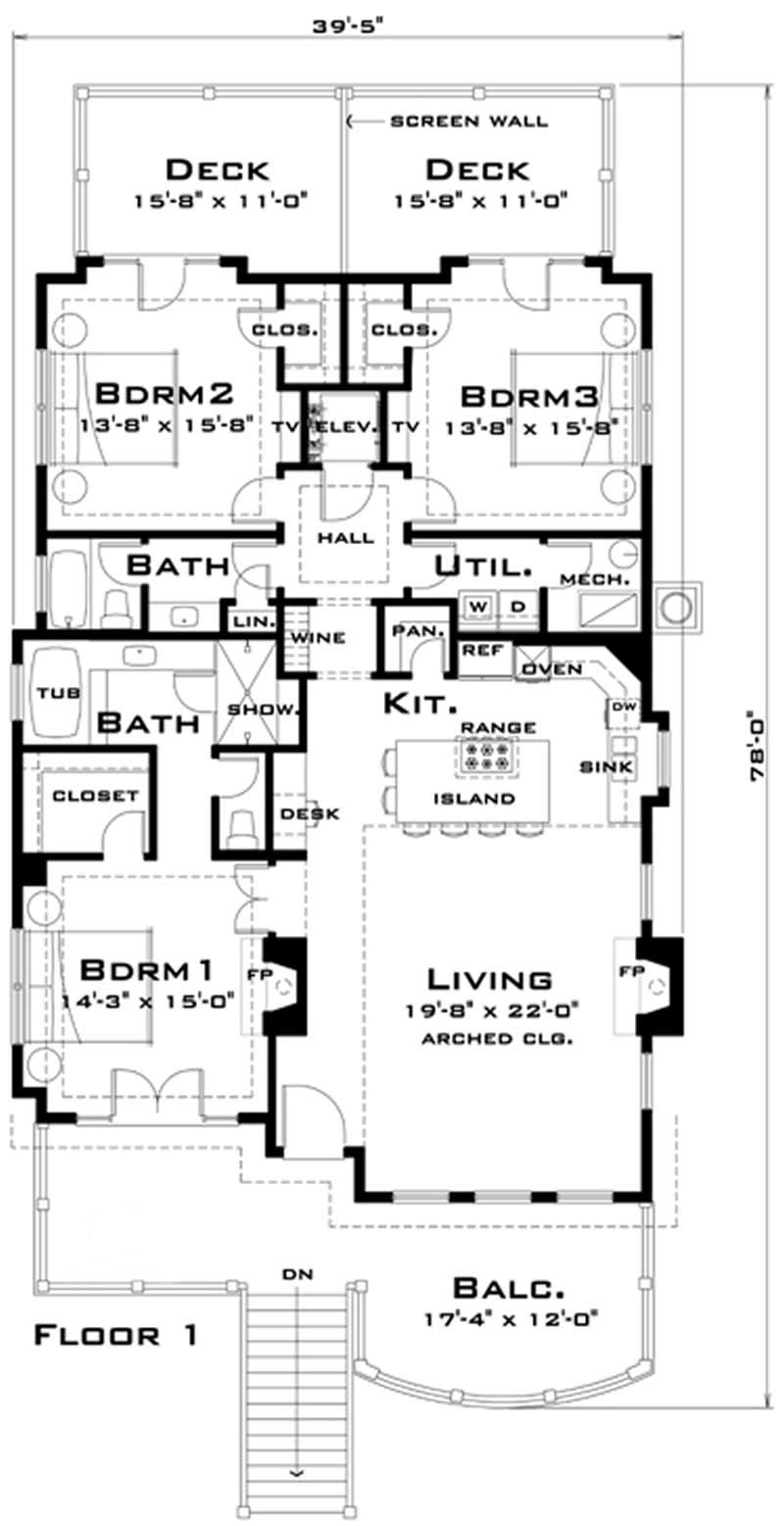 Floor Plan Second Story of Coastal Plan #116-1075