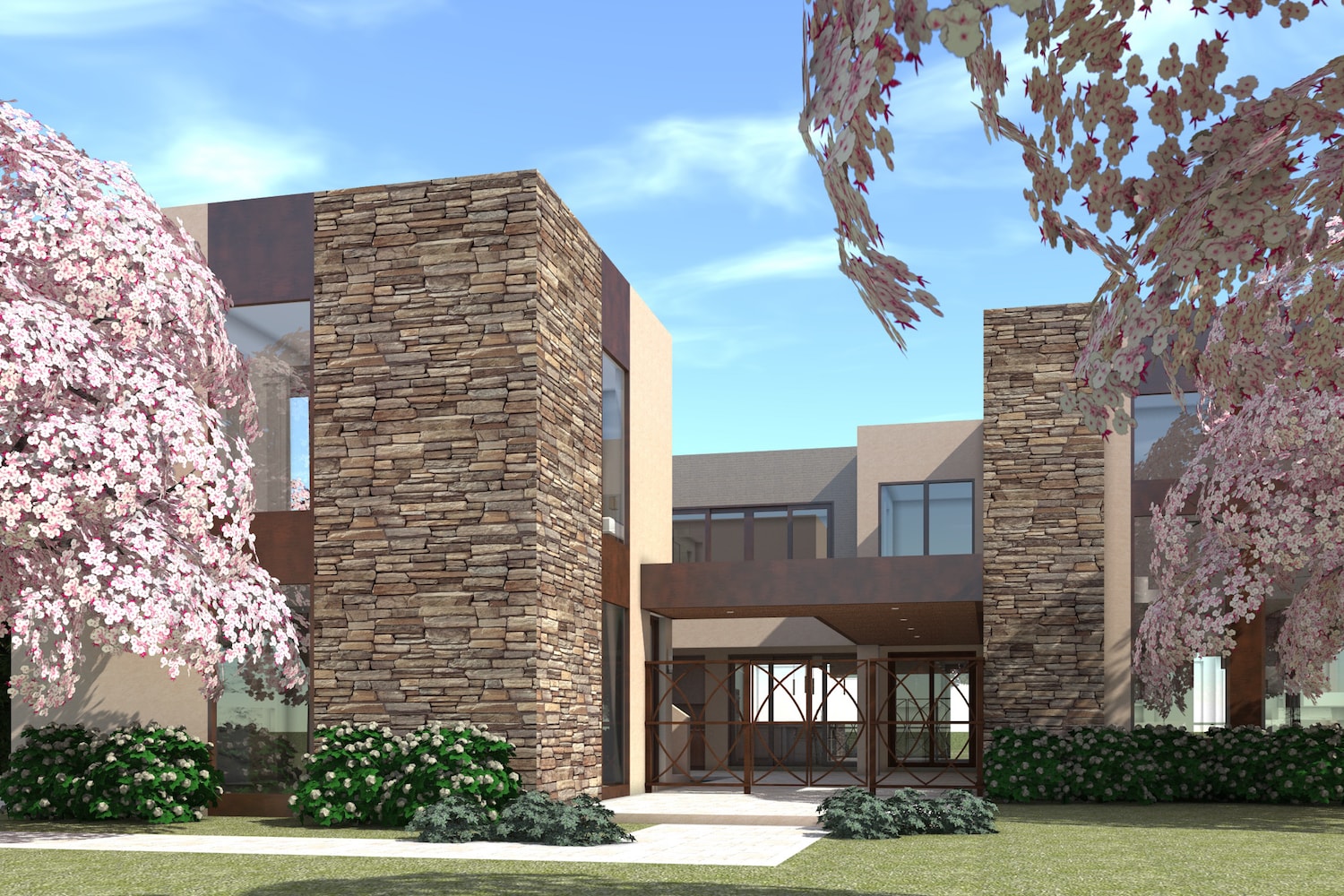 Color rendering of Modern home plan (ThePlanCollection: House Plan #116-1078)