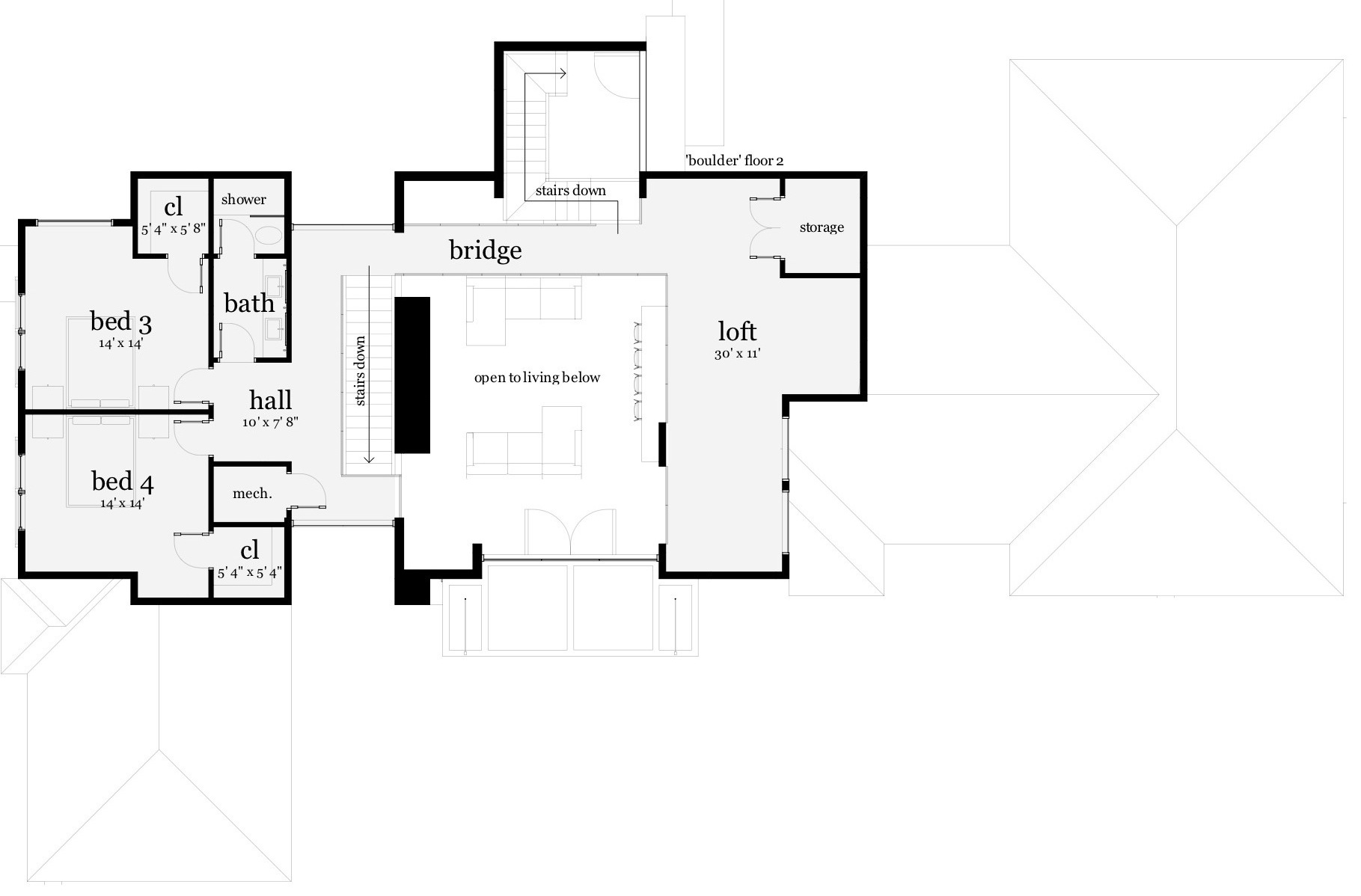 Floor Plan Second Story of Modern Plan #116-1080