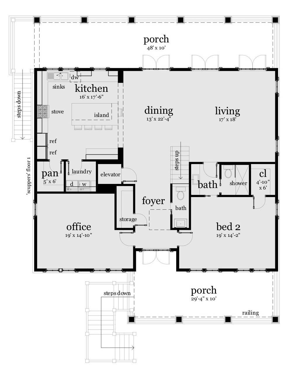 Floor Plan First Story of Coastal Plan #116-1086