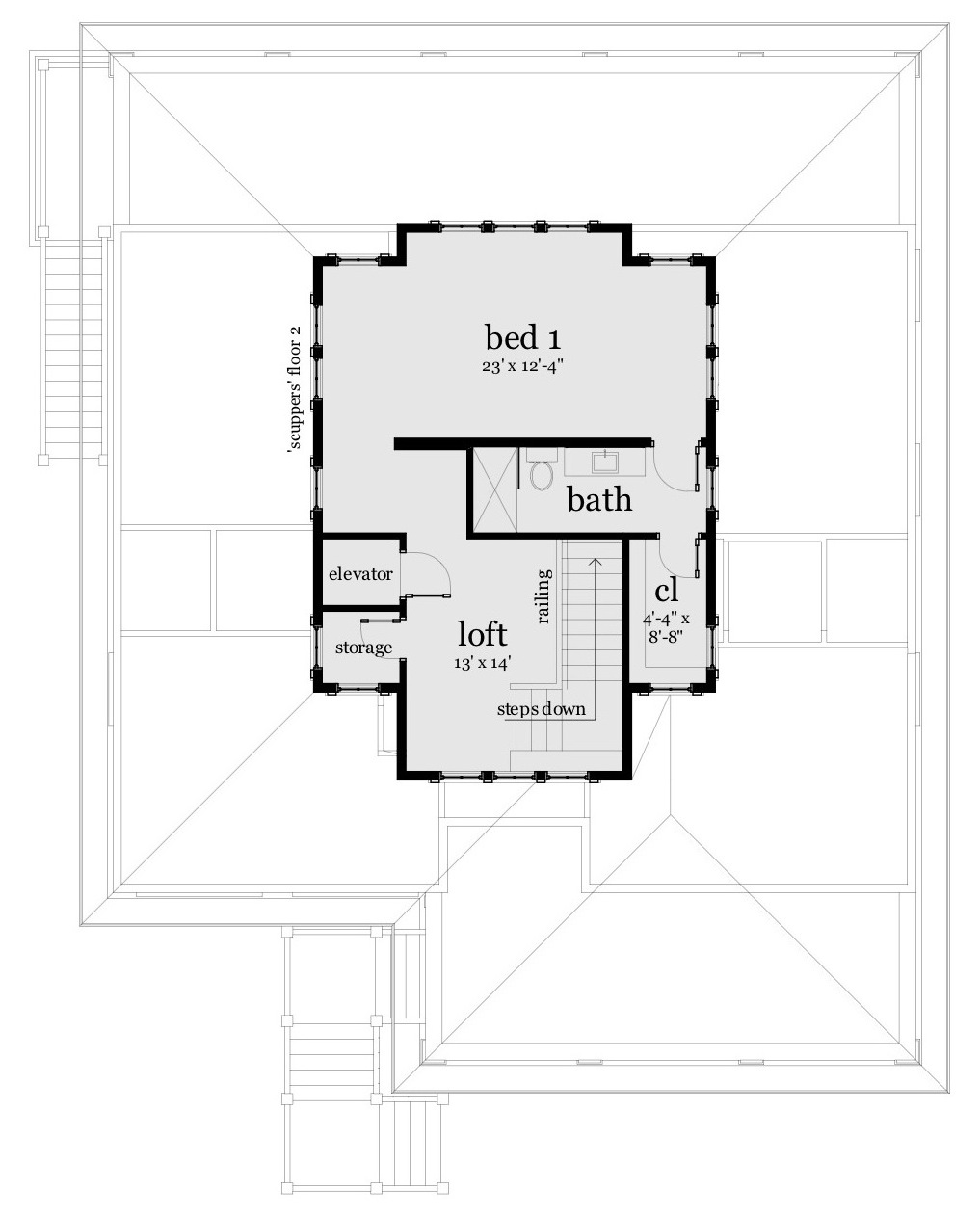 Floor Plan Second Story of Coastal Plan #116-1086