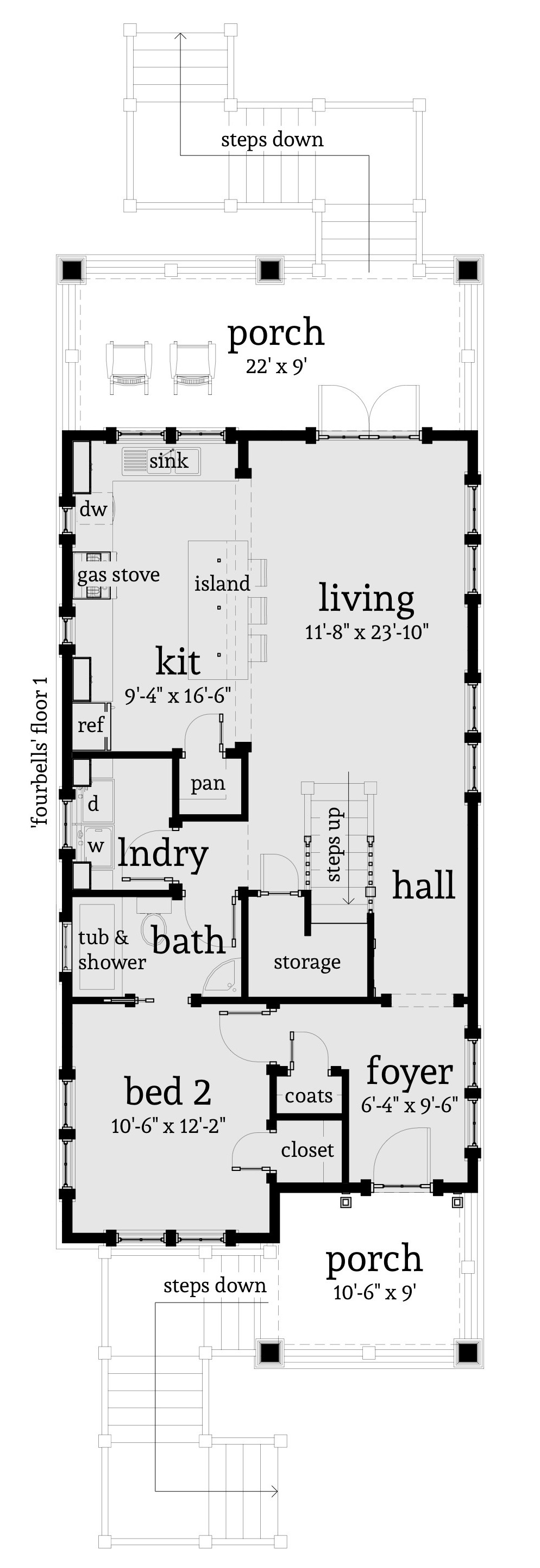 Floor Plan First Story of Beachfront Plan #116-1089