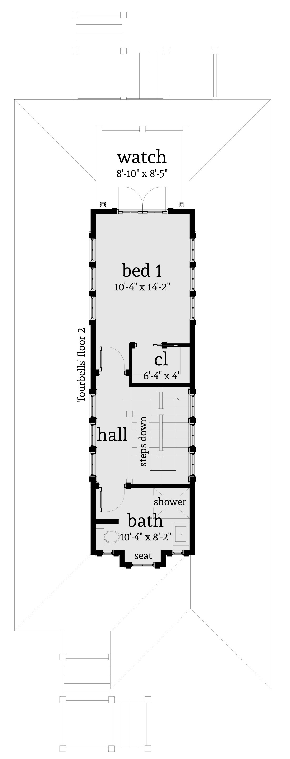 Floor Plan Second Story of Beachfront Plan #116-1089
