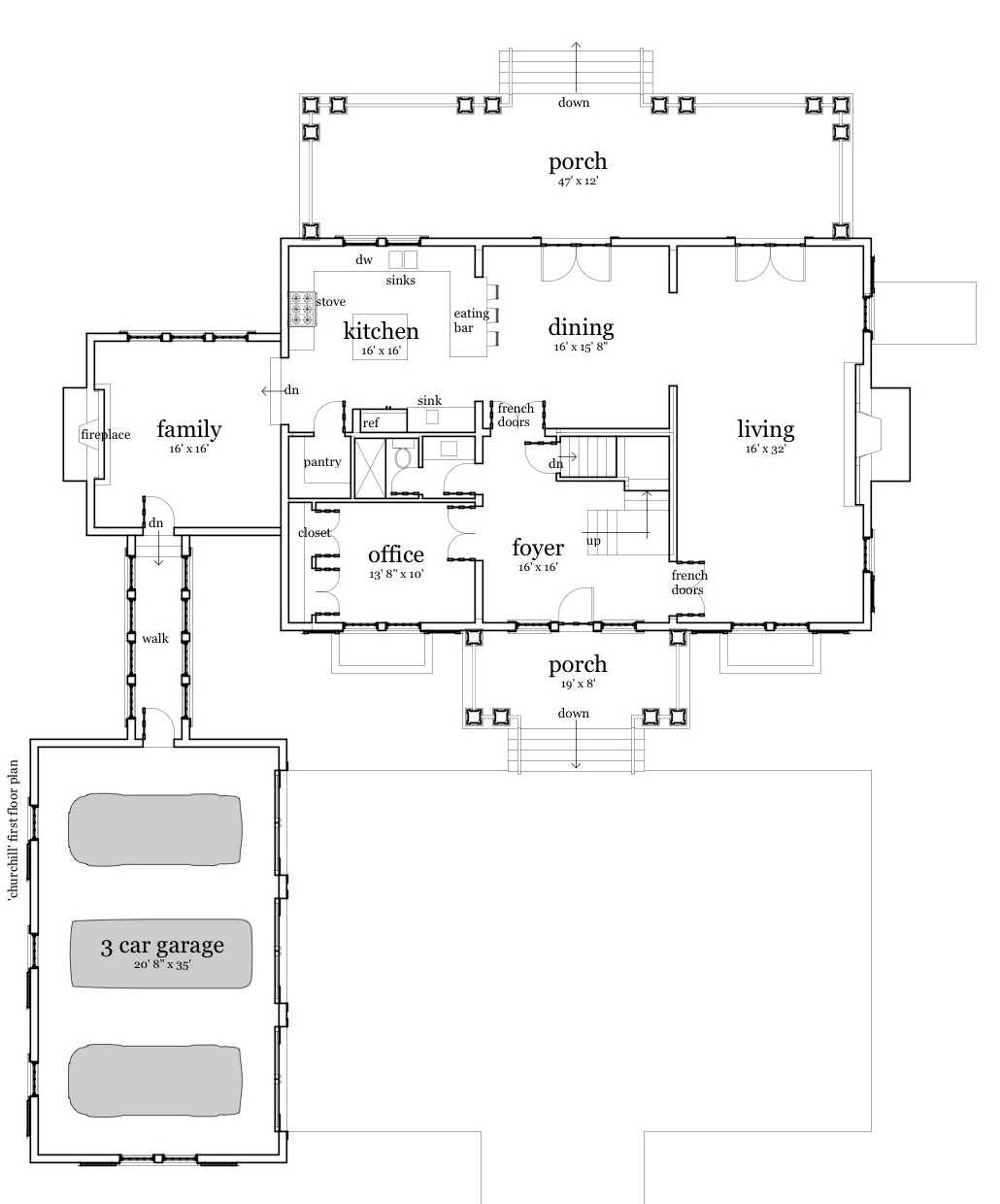 Floor Plan First Story of Farmhouse Plan #116-1090