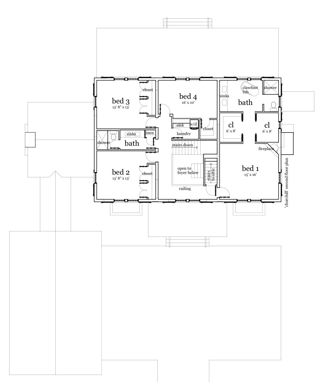 Floor Plan Second Story of Farmhouse Plan #116-1090