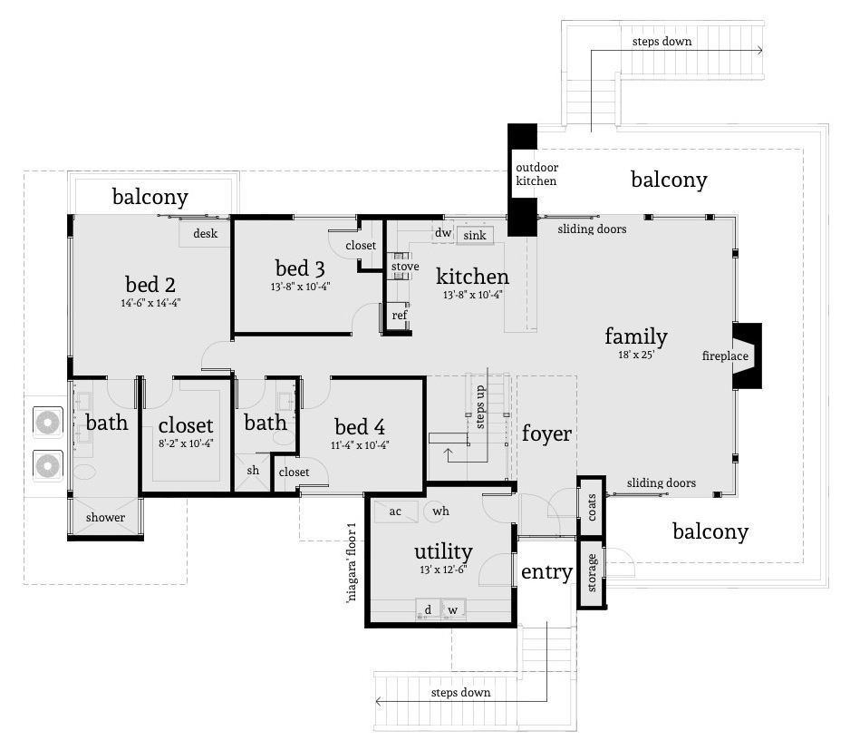 Floor Plan First Story of Beachfront Plan #116-1094