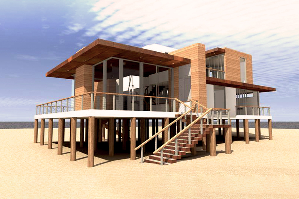 Color rendering of Beachfront home plan (ThePlanCollection: House Plan #116-1094)