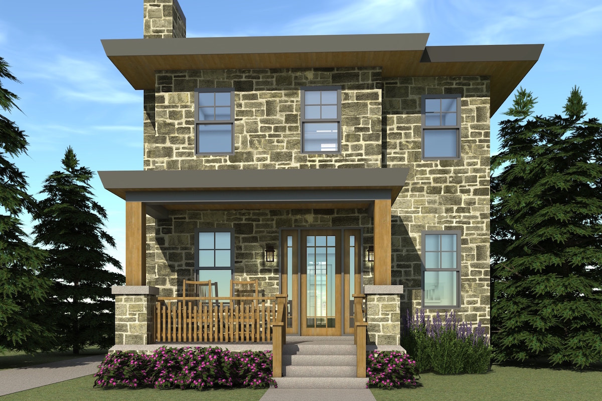 Color rendering of Modern home plan (ThePlanCollection: House Plan #116-1096)