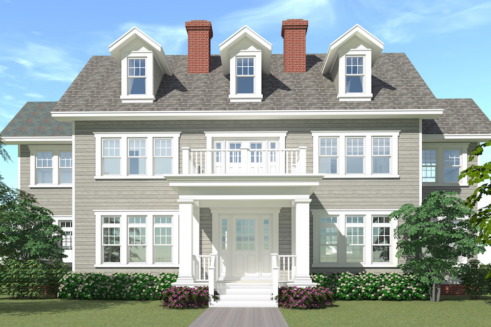 Color illustration of Colonial home plan (ThePlanCollection: House Plan #116-1099)