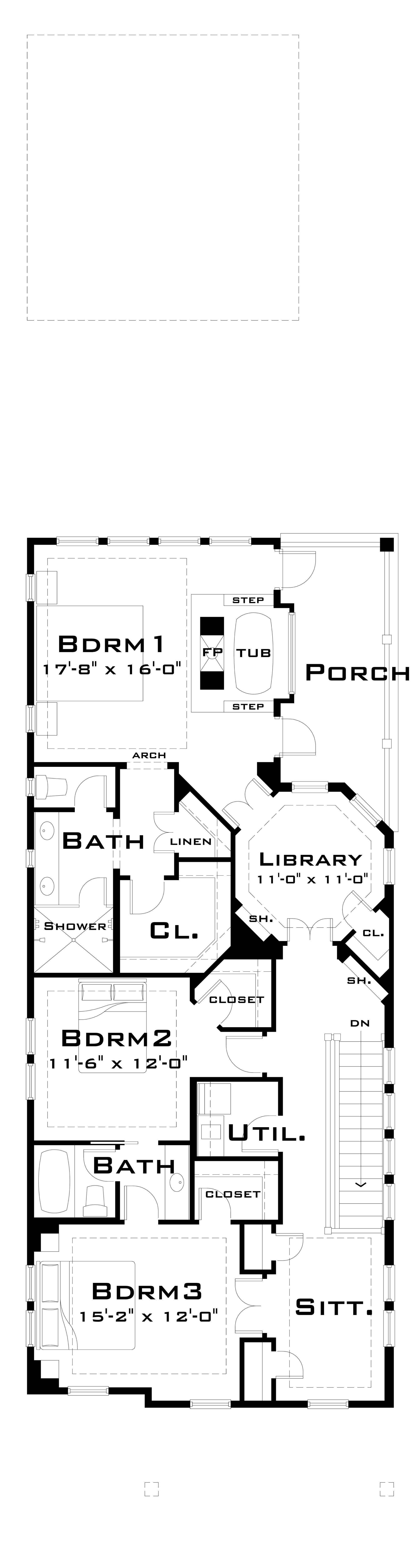 Floor Plan Second Story of Craftsman Plan #116-1102