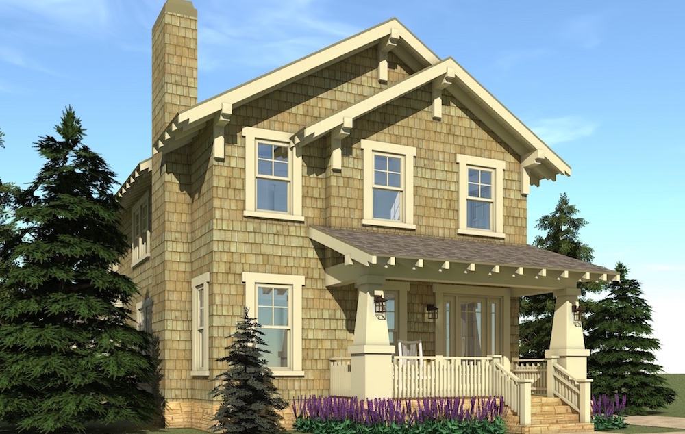 Photo-realistic rendering of Craftsman home plan (ThePlanCollection: House Plan #116-1102)