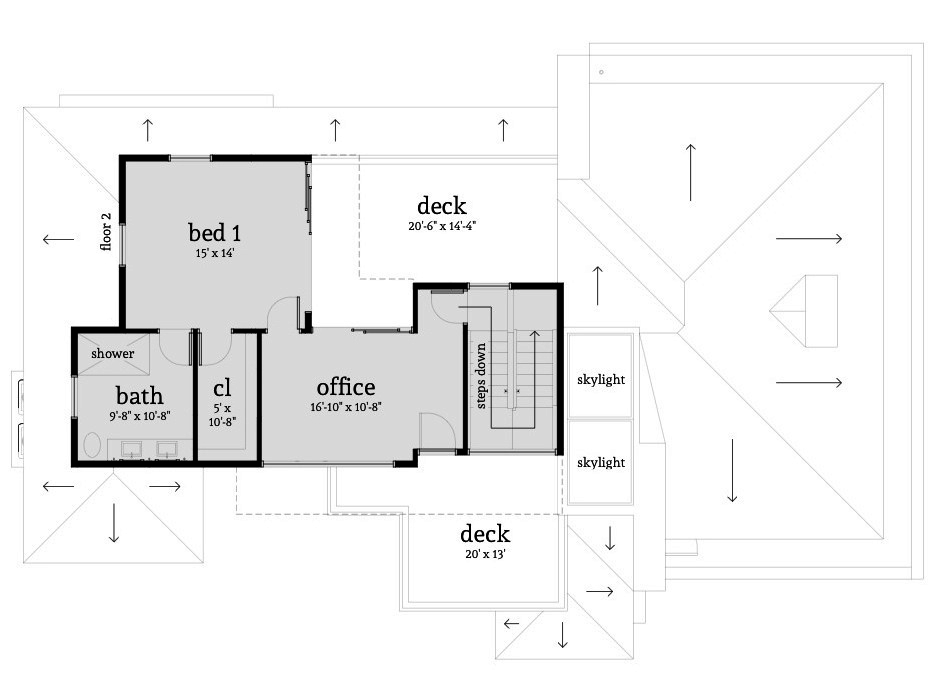 Floor Plan Second Story of Modern Plan #116-1104