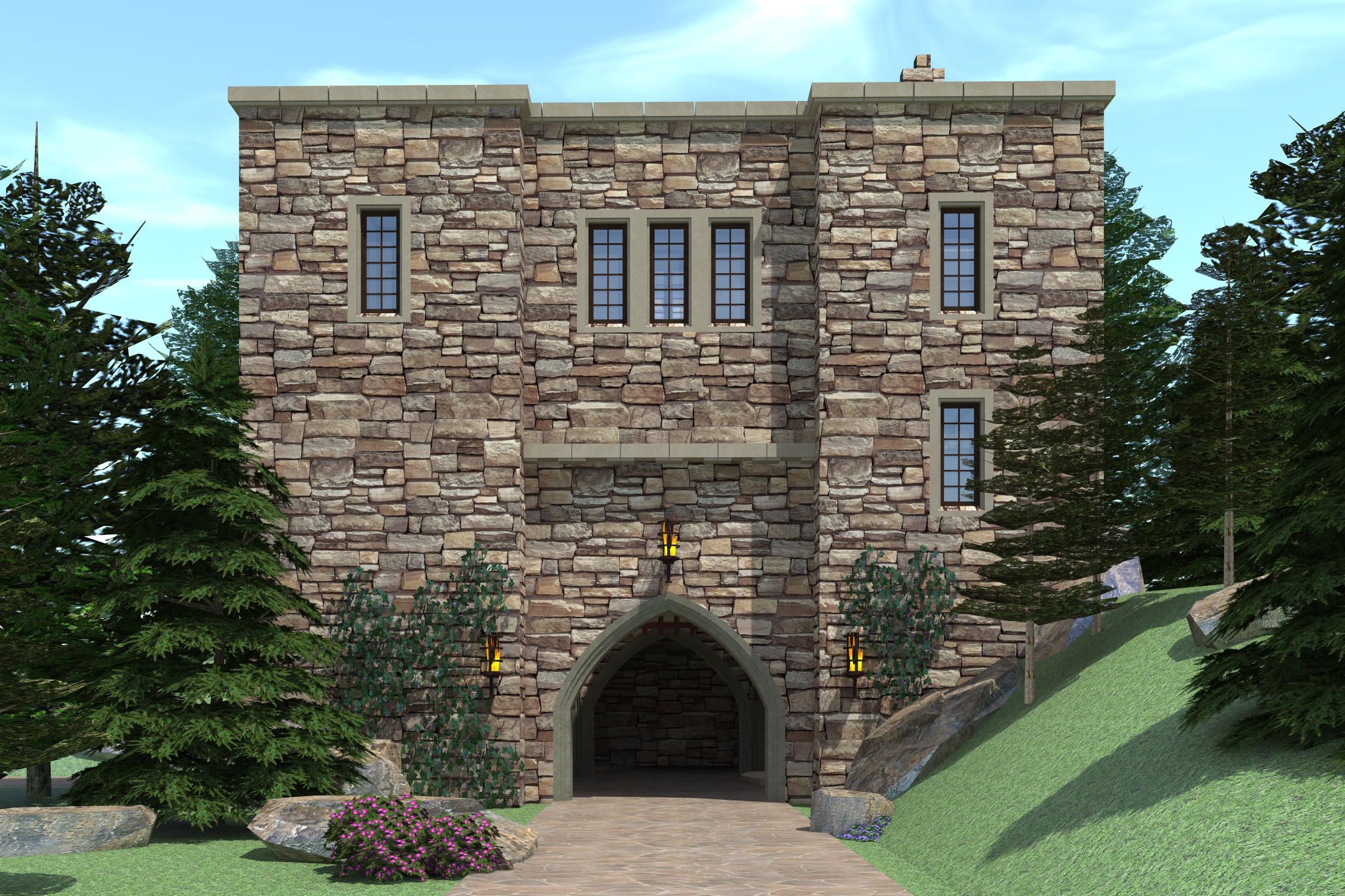 Color rendering of Historic style European Castle home plan (ThePlanCollection: House Plan #116-1105)