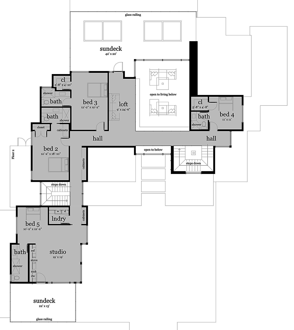 Floor Plan Second Story of Concrete Block/ ICF Design Plan #116-1106
