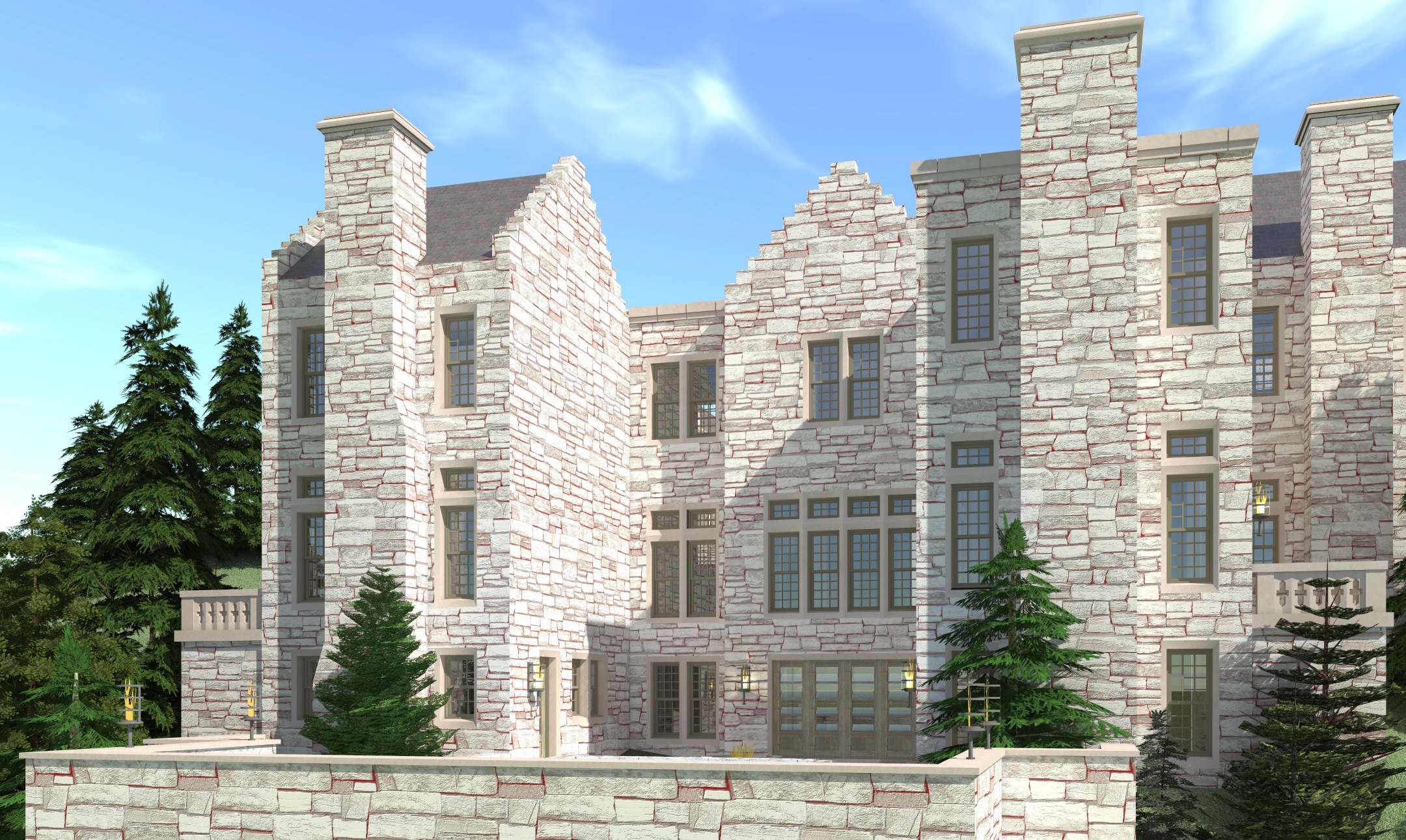 Color rendering of European Castle plan (ThePlanCollection: House Plan #116-1108)