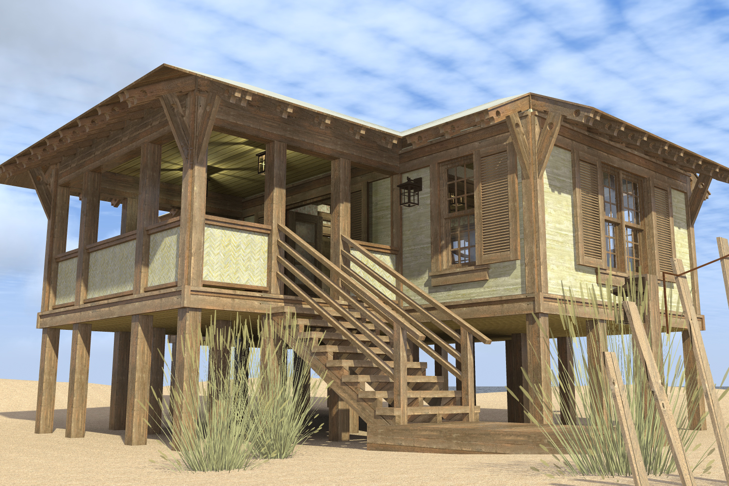 Color rendering of Cottage home plan (ThePlanCollection: House Plan #116-1109)