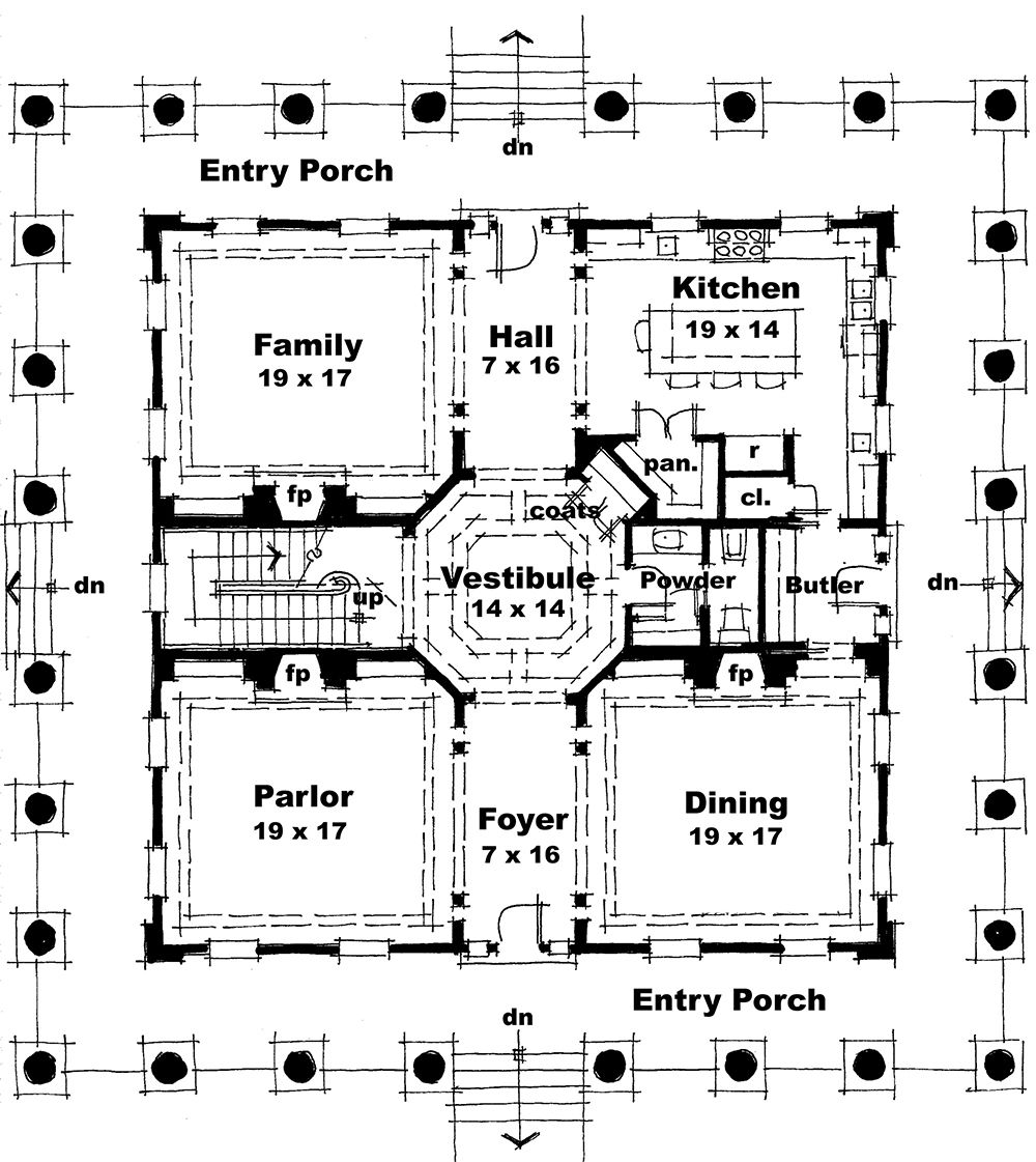 Floor Plan First Story of Georgian Plan #116-1112