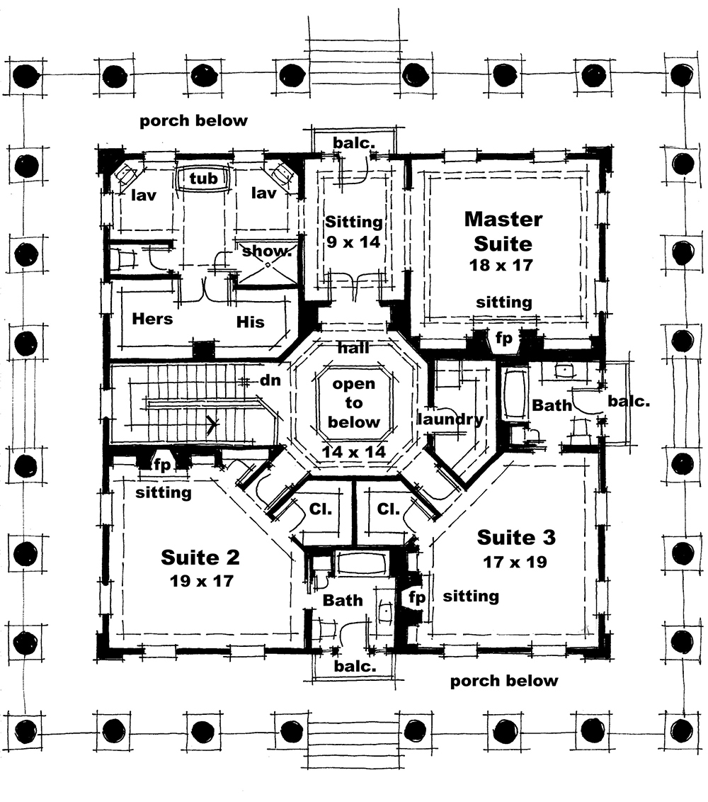Floor Plan Second Story of Georgian Plan #116-1112