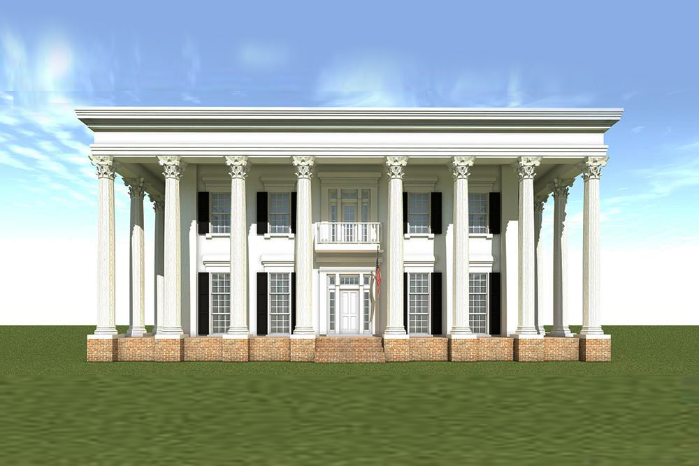 Color rendering of Georgian home plan (ThePlanCollection: House Plan #116-1112)