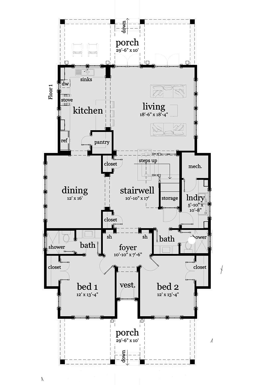Floor Plan First Story of Florida Style Plan #116-1114