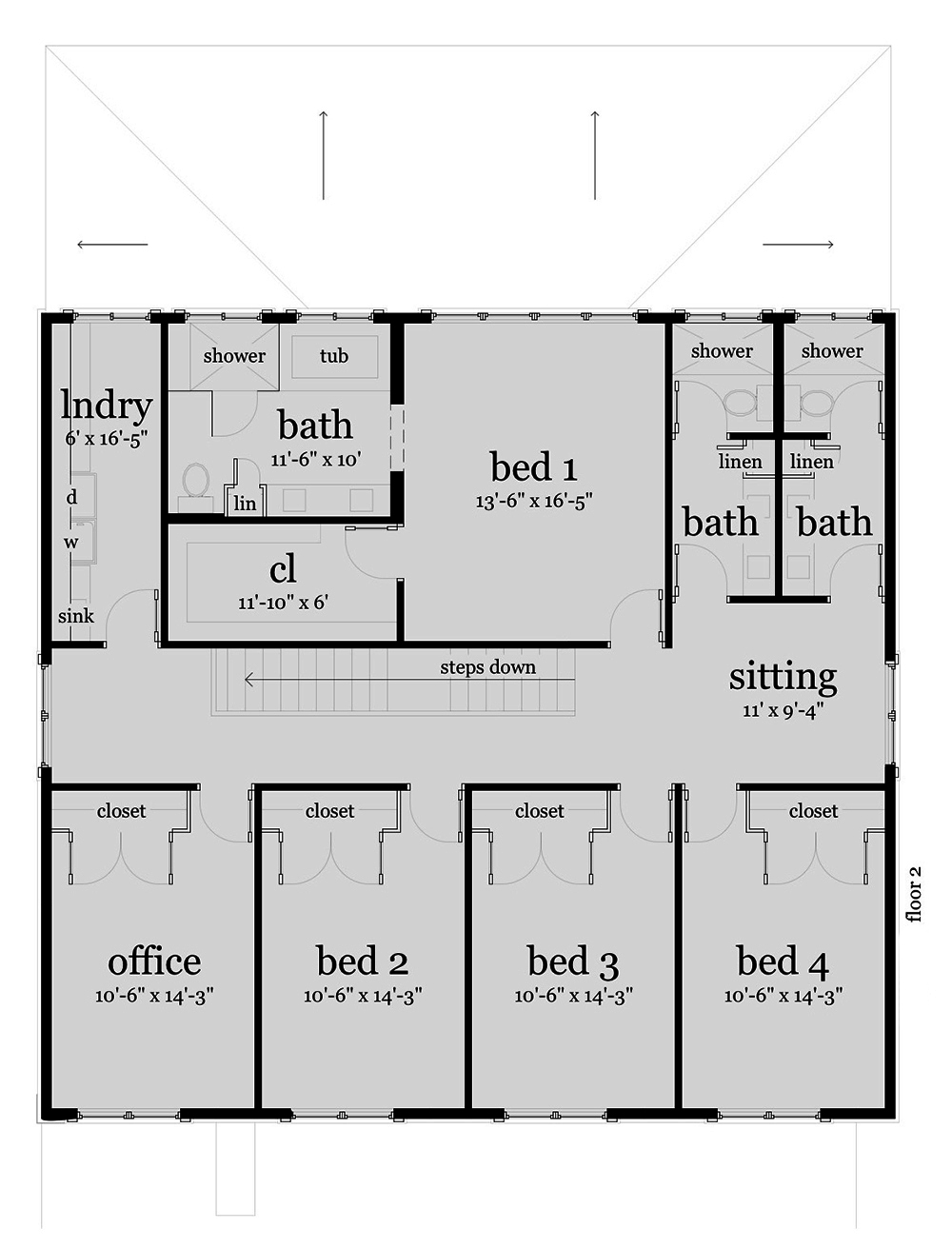 Floor Plan Second Story of Georgian Plan #116-1115