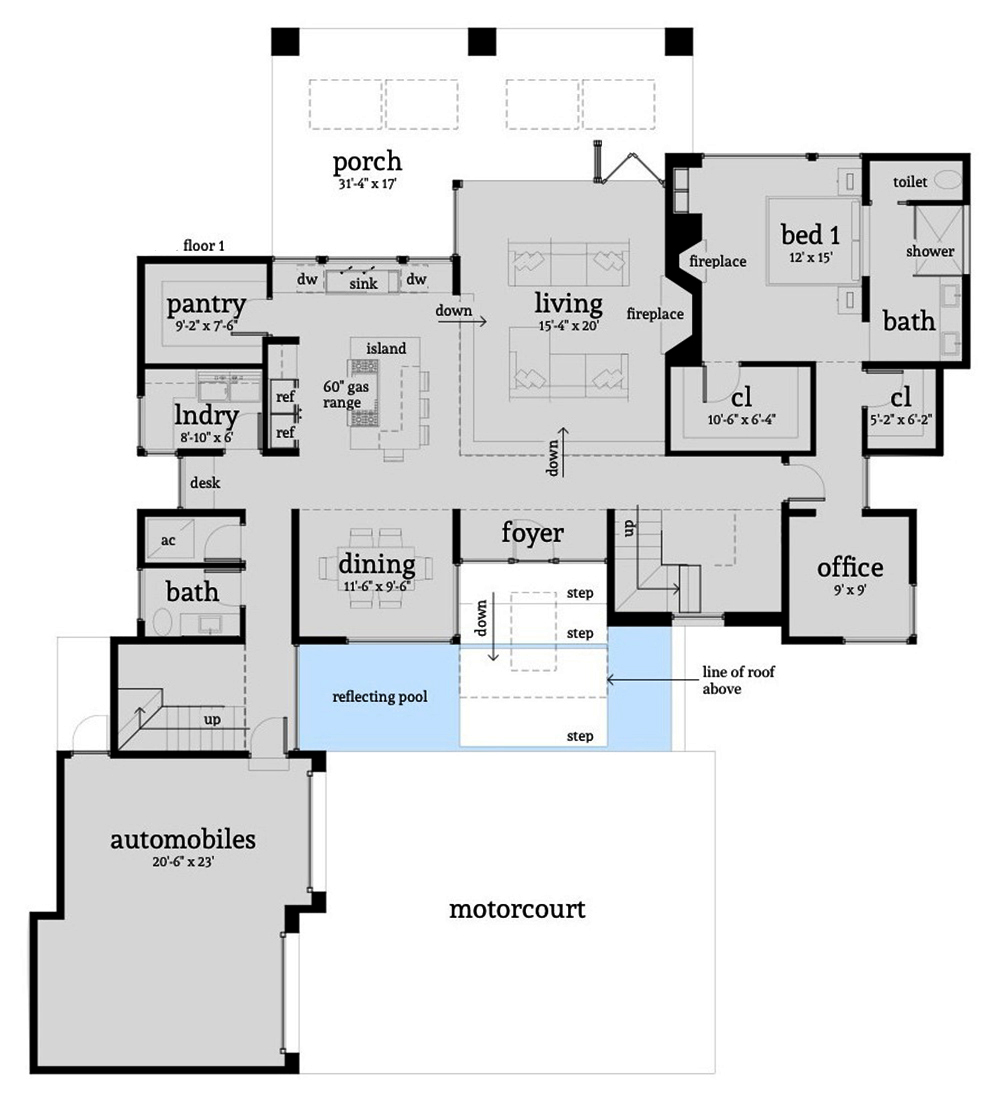 Floor Plan First Story of Modern Plan #116-1119