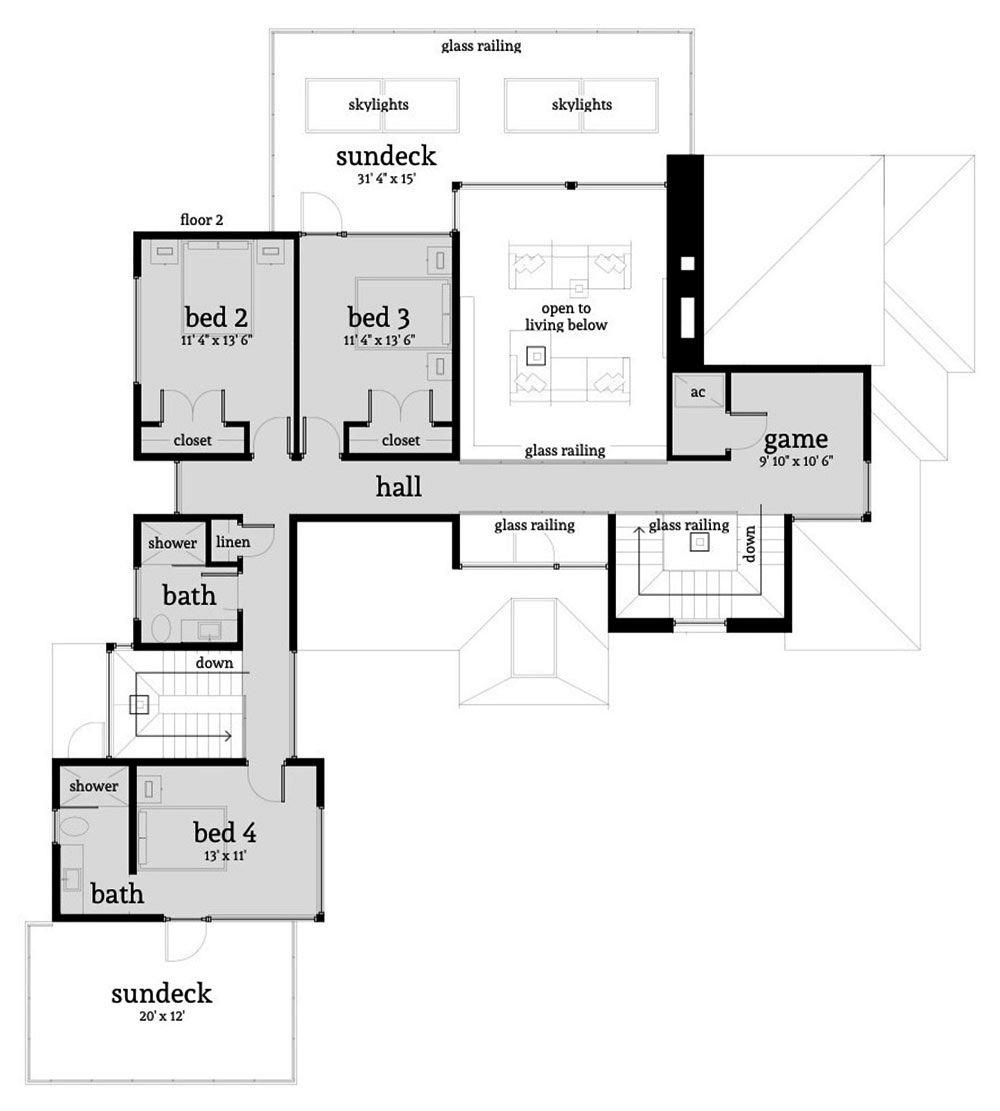 Floor Plan Second Story of Modern Plan #116-1119